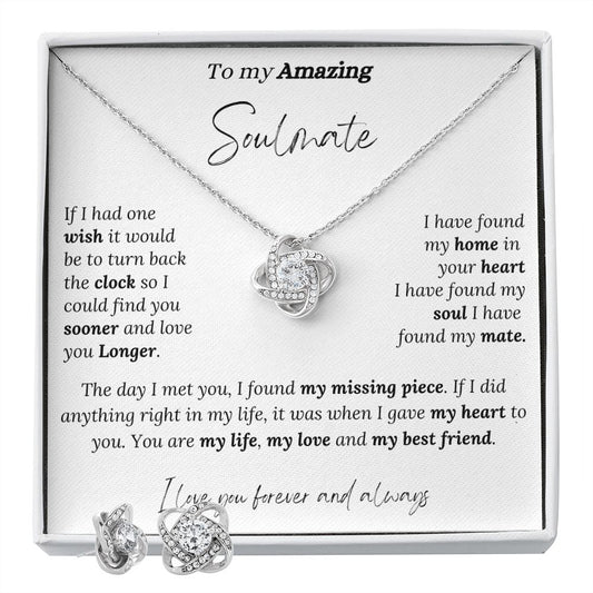 To My Amazing Soulmate - Love Knot and Matching Earrings Set